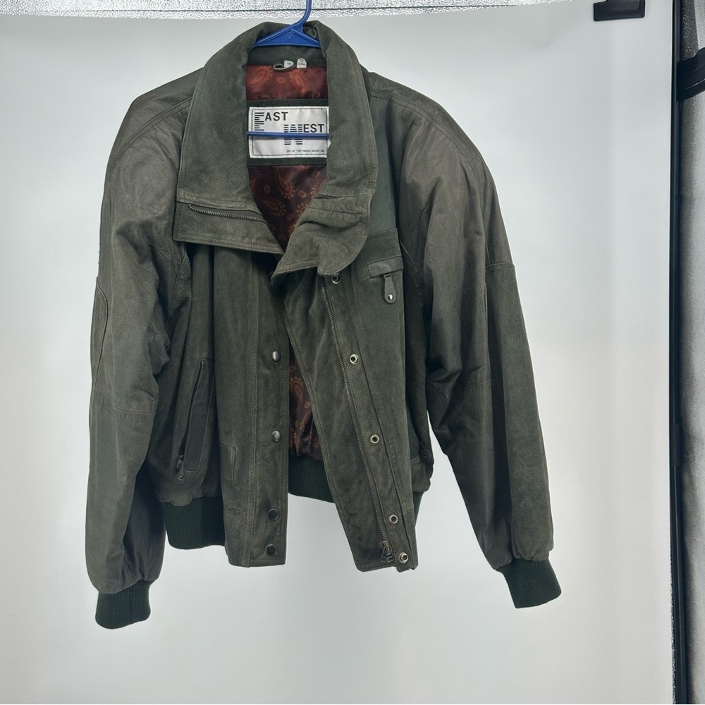Women’s Large Green Leather Suede Bomber‎ Jacket Coat Vintage 90’s